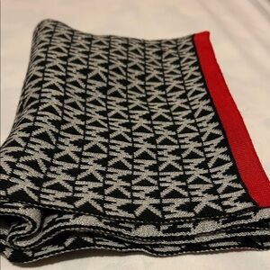 Michael Kors Black and White Scarf with Red Trim